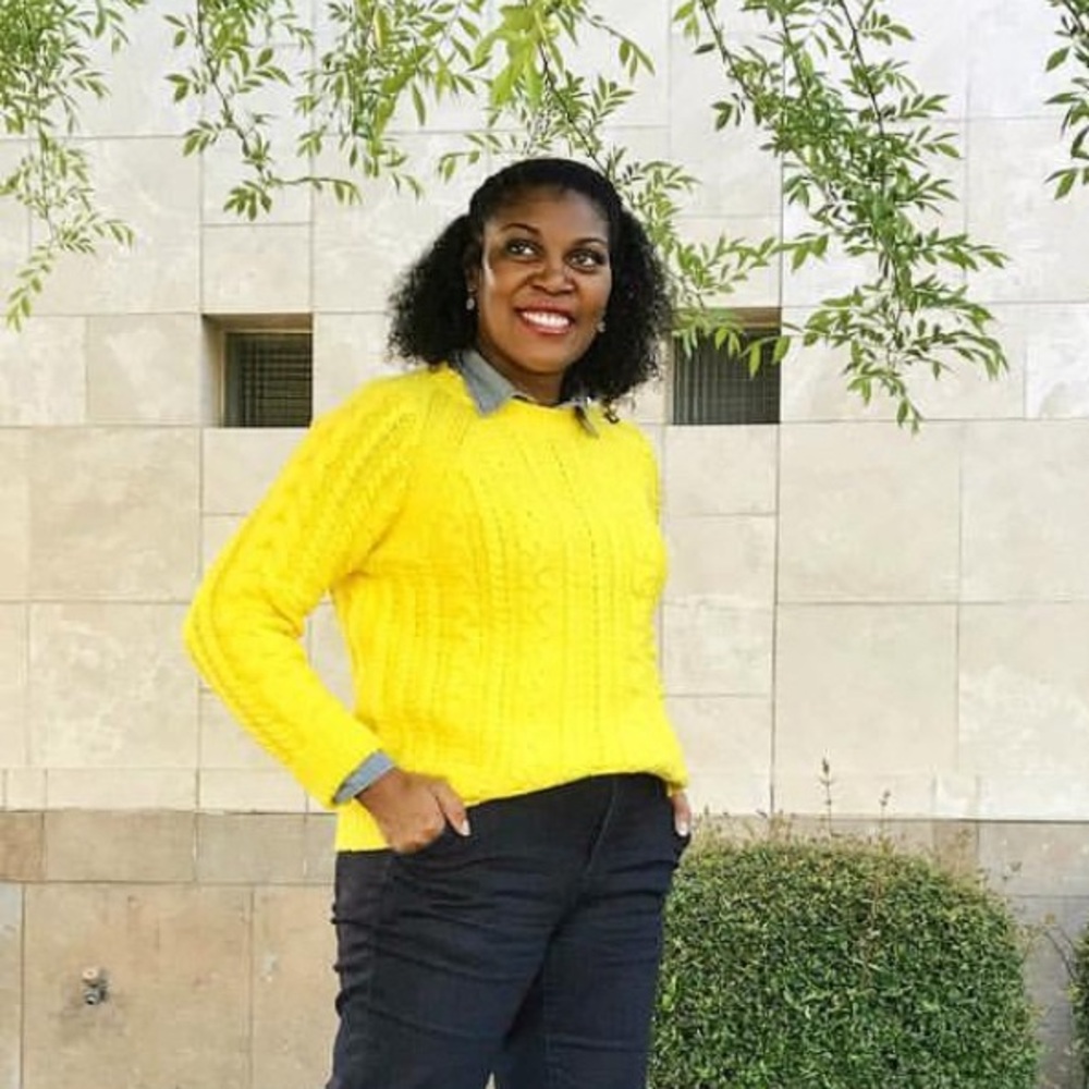 Bright yellow cable knit sweater. Bop Basics crewneck sweater.
